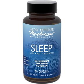 Host Defense MycoBenefits Sleep* Capsules - Rest Support for Healthy Sleep Quality - Calming Supplement with Magnesium, Lion's Mane & GABA - Aids Balanced Rest Cycles - 60 Capsules (30 Servings)*
