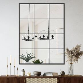 Suidia Wall Mirror, Rectangular 24"" x 36"" Window Decorative Mirrors, Metal Framed Wall Decor Farmhouse Mirror Window Pane Mirror Wall Decor for Bedroom, Living Room, Entryway, Rectangle-black