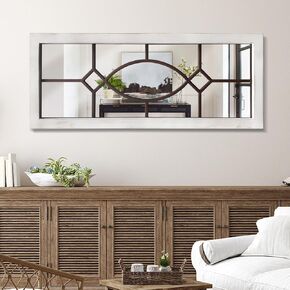 Farmhouse Mirror for Wall Decor 43.3" x 17.7" Large Rustic Mirror Wooden Decorative Wall Mirror for Living Room, Bedroom, Entryway