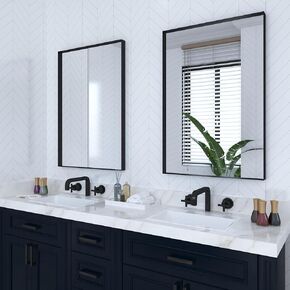 2 عبوة الحمام مرايا الحمام 24 × 36 بوصة ، معدن مربع مربع الزاوية المستطيل الحمام مرآة الغرور مرآة من أجل الحوض ، 1/4 بوصة زجاج مقاوم | شنقا فائقة الصلح