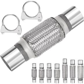 3Pcs Exhaust Flex Pipe, Stainless Steel Exhaust Flex Pipe Double Braid Exhaust Flex Tube U-Bolt Clamp Stainless Steel Muffler U-Bolt Clamps for Cars Trucks Buses Pipes(2.2" x 6" x 10")