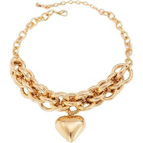 Statement Thick Puffy Heart Chunky Collar Chain Link Silver/14K Gold Plated Cuban Link Chain Paperclip Necklaces for Women,Bold Fashion Charms Paper Clip Pendant Punk Hip hop Jewelry
