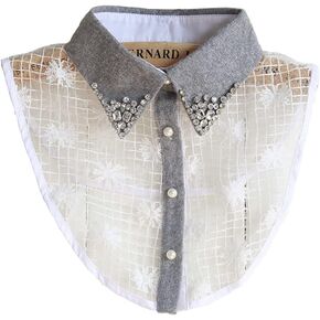 Fake Collar Detachable Blouse Rhinestone Lace Collar Half Shirts False Collar for Women Office Work Dickey White