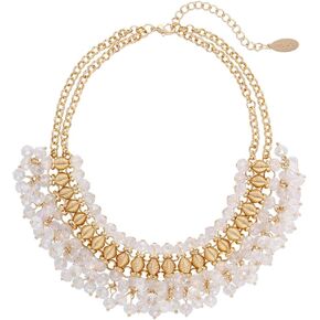Bocar Necklace for Women, Handmade Statement Crystal Beaded Bib Choker Necklace, Fashion Collar Jewelry Women Party Gifts (NK-10699-White)