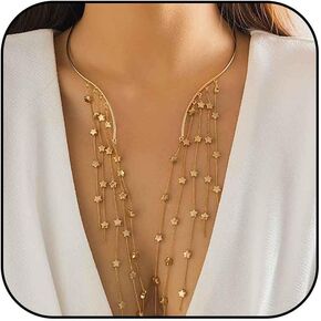 Gold Cuff Necklace for Women Statement Necklace Star Cuff Necklace Elegant Cuff Collar Necklace Statement Chain Necklace for Women