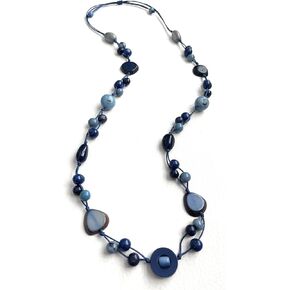 Tagua nut necklace in blue TAG541, long adjustable length tagua jewelry