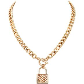 Rosemarie & Jubalee Women's Stunning Polished Gold Tone Chunky Curb Link Chain with Lock Charm Toggle Clasp Collar Necklace, 18"