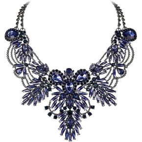 Flyonce Chunky Statement Collar Necklace for Women Rhinestone Crystal Vintage Floral Leaf Drop Costume Jewelry