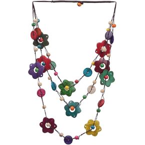 COLORFUL BLING Ethnic African Wood Bead Statement Pendant Collar Layered Long Strand Chunky Coconut Shell Geometric Choker Bib Necklace Bohemian Jewelry