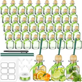 Hushee Shot Glass Patron Bottles with Cork Straw Mini Empty Tequila Bottles for Drinks Small Reusable Clear Glass Patron Liquor Cups with Silk Ribbon Wedding Party Favors (50ml)