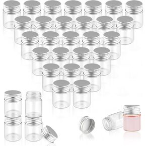 50 pcs 15ml/0.5oz زجاجات زجاجية فارغة الجرار الزجاجية الصافية صريحة صغيرة تجميلية قارورة اختبار الحاويات مع أغطية طبلة من الألومنيوم للزيوت الأساسية حبات المجوهرات الفنية الفنية