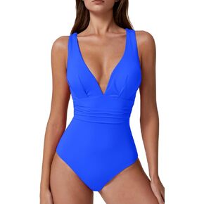 QINSEN Womens Sexy V Neck One Piece Bathing Suit Cross Back Swimsuit High Waist Monokini