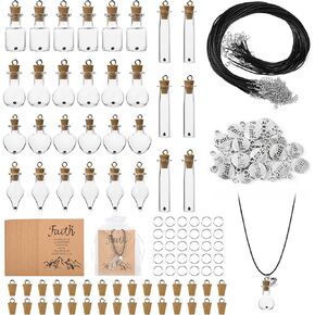 30 Sets Mustard Seed Necklace Christian Gifts Includes 30 Pcs Mini Glass Bottles with Cork Leather Cord Necklace Faith Charms and Christian Cards Baptism Favors Religious Gifts for Women, No Seed