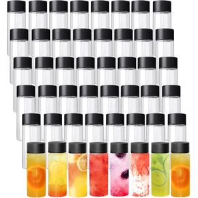 50 Pack 10 oz (300 ml) Clear Plastic Bottles with Black Lids Plastic Reusable Juice Bottles Round Sensory Bottle for Sensory Crafts Classroom Handmade Party Supply