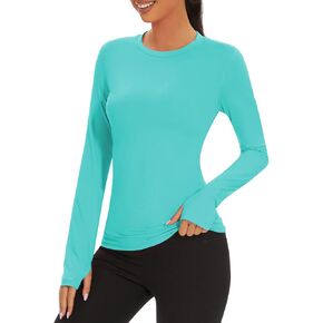 Zando women's Rash Guard Shirts UV UPF 50+ Spf Shirts for Women Long Sleeve Dri Fit Shirts for Women Workout Shirts Women Swim Hiking Fishing Tops Lightweight Outdoors Performance Blue Large