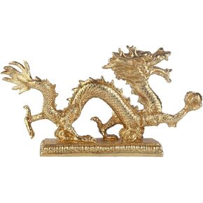 Dragon Statues Gold Home Decor Art Ornament Modern Resin Sculptures Style Figurine Decorative Ornaments for Living Room, Bedroom, Office Desktop, Cabinets（11.02 * 5.51 * 1.57 inch）