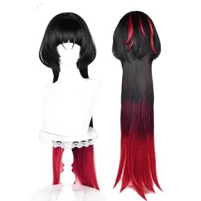 لجين دو cosplay wig zzz أسود أحمر طويل مستقيم الشعر الاصطناعية النساء حفلة الهالوين حفلة