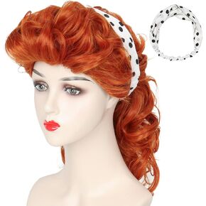 Yan Dream Long Curly Copper Red Updo Wig 50's Housewife Wig Assealeen Costume Costume for Women Oner