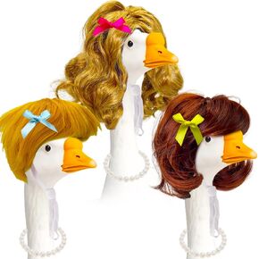 3 Style Porch Goose Wigs with Hair Clips and Pearl Necklace, Cute Porch Goose Accessories, Porch Goose Outfits Costume for Outdoor Garden Patio Yard Decoration