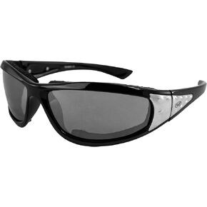 Global Vision Mens and Womens Padded Motorcycle Riding Sunglasses for Small Faces Black Frame with Silver Metal Sidepiece and Flash Mirror Lenses