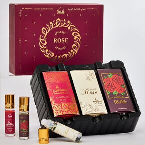 Dukhni Rose Attar Oil Set | Authentic Arabic Fragrance Oils 3pc x 6ml | 100% Pure, Alcohol-Free Original Gulab Attar Blends | Best gift for men & women, Ramadan gift, Islamic fragrance
