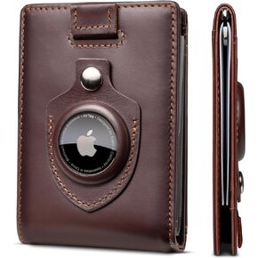 SERMAN BRANDS AirTag Wallet - RFID Blocking Mens Minimalist Money Clip Wallet for Airtag - Full Grain Leather - Slim Bifold. Front Pocket Apple Air tag Wallets for men. Gift (Texas Brown 1.0 Air)