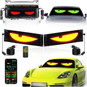 2PCS Devil Eyes Light for Cars, DIY Devil Eyes Light for Windshield, 4.1in*14in, Flex LED Display Screen for Car, Programmable LED Eyes Lights for Car Truck Windows with Remote & App Control