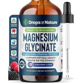 Magnesium Glycinate Liquid Drops – Vegan, GMO-Free & Gluten-Free – Magnesium Supplement for Women & Men – Faster Absorption than Capsules – Daily Support for Muscle and Bone Health (Mixed Berry, 60ml)