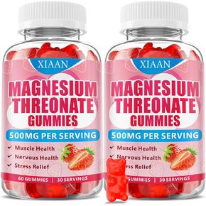 Magnesium L-Threonate Gummies 500mg, Suagr-Free Magnesium Threonate Supplement for Kids & Adults Muscle & Nervous Health Support, Strawberry Flavor 120 Count
