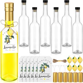 6 Set 12oz Limoncello Glass Bottles for Homemade with Cork Lids and PVC Shrink Capsules, Mini Resin Lemon and Label for Home Limoncello Brewing Beverages Wedding Bridal Shower Gifts(Black)