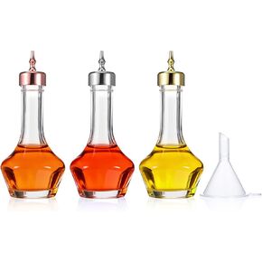 3 Pcs Bitters Bottle, Glass Dasher Bottle 1.7oz, Decorative Professional Bar Tool for Cocktail Great for Bartender Home Bar Restaurant with Alloy Cap