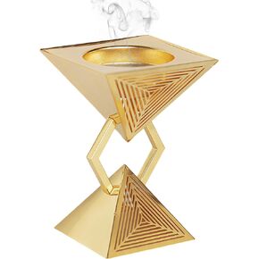 Geometric Charcoal Incense Burner - Gold Electroplated Metal Burner with Anti-Oxidation Coating, Premium Bakhoor Burner for Home Decor and Meditation, Unique Triangle Design Spiritual Gift