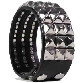 Genuine Leather Bracelet Cuff with Spikes studded Rivets - Adjustable Metal Wristband for Men Women, 80s Goth Rock Accessories