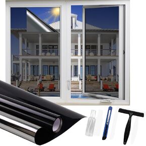 One Way Privacy Window Film, Removable Window Tint for Home, Daytime Reflective Static Cling Window Privacy Film See Out Not in, Heat & Sun Blocking Anti UV Fits Office/House (Blue)