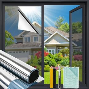 Bloss Window Privacy Film One Way Mirror Window Film,Reflective Windows Tint,Sun Blocking Anti UV Reflective Windows Films for Home,Offices, Bedrooms， 17.7" x 78.7" Silver
