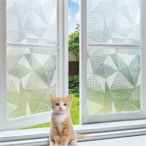 MASACORO Frosted Glass Window Film, 3D Geometric Privacy Film Blocks 99% UV & Heat, Static Cling Bathroom Window Tint for Home Office 17.5x78.7 Inch