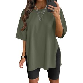 VNIRA Plus Size T Shirt for Women Oversized Cotton Short Sleeve Workout Top Loose Fit Side Split Casual Basic Tunic Top in Kuwait