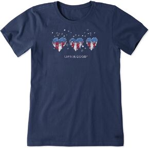 Life is Good. Women's Americana Hearts Stars and Stripes Crusher Tee, Darkest Blue