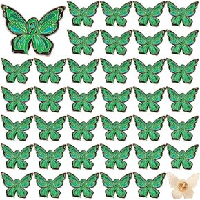 Inbagi 50 Pcs Mental Health Awareness Pins Bulk Green Butterfly Mental Health Month Enamel Pins Prevention Inspiring Lapel Brooch Accessories for Clothing, Shirts, Jackets, Activity Supplies