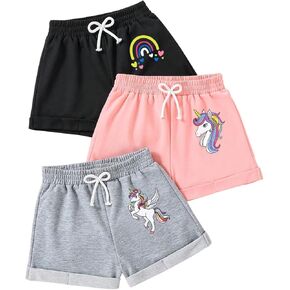 Toddler Girl Shorts - Cartoon Unicorn Print Shorts Set- Kid Shorts 3 Pack Pants Sets(3-7T)