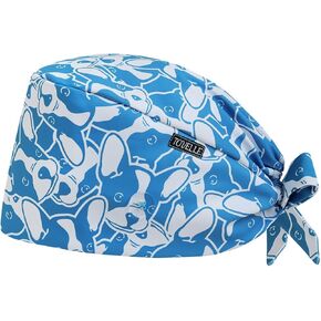 French Bulldog Cartoon Double-Sided Printed Scrub Caps for Men and Women with Buttons, Adjustable Static-Resistant Medical Hats, Cute and Breathable Surgical Caps with Sweatband for Long Hours