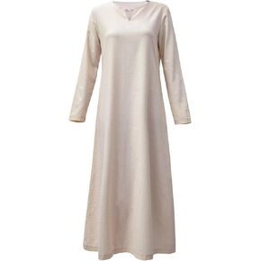 KUOIN Medieval Womens Linen Cotton Dress Chemise Renaissance Peasant Cosplay Costume Maxi