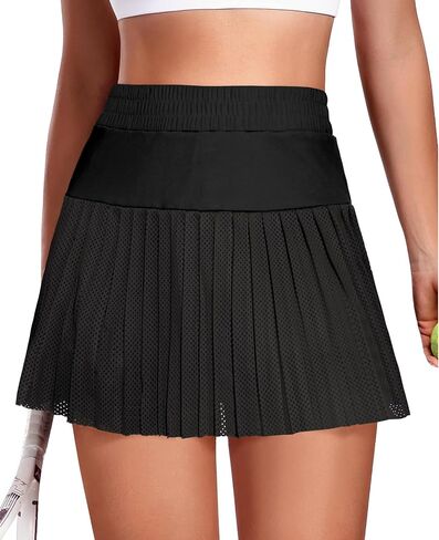 Fisoew Women's Mesh Tennis Skirts Built in Shorts High Waisted Pleated Athletic Golf Workout Skorts with Pockets in Saudi Arabia
