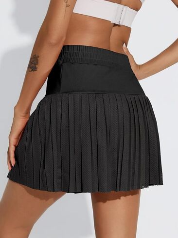 Fisoew Women's Mesh Tennis Skirts Built in Shorts High Waisted Pleated Athletic Golf Workout Skorts with Pockets in Saudi Arabia