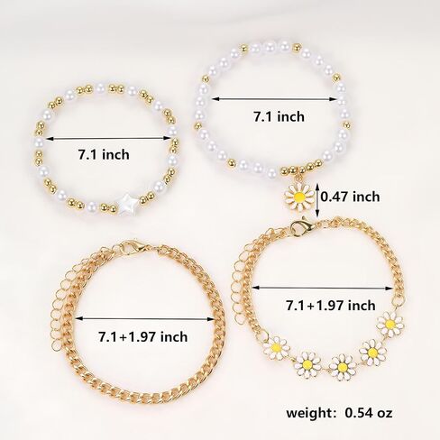 Daisy Flower Bracelets 4Pcs Pearl Beaded Flower Bracelet Gold Boho Daisy Layered Bracelet Set Blossom Bracelets Jewelry for Women in Saudi Arabia