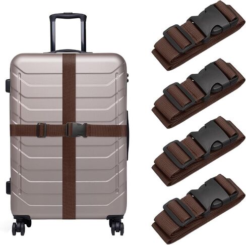 uxcell 4 Pcs Luggage Straps for Suitcases, Adjustable Luggage Connector Strap Buckle Travel Suitcase Bag Strap Belt Luggage Accessories for Travel Suitcase Bag Connect, Dark Brown in Saudi Arabia