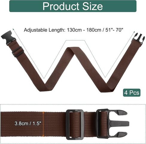 uxcell 4 Pcs Luggage Straps for Suitcases, Adjustable Luggage Connector Strap Buckle Travel Suitcase Bag Strap Belt Luggage Accessories for Travel Suitcase Bag Connect, Dark Brown in Saudi Arabia