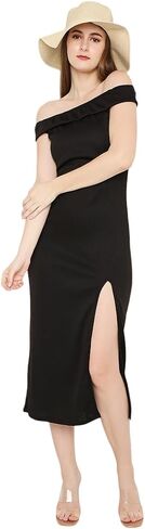 MARCEL & MAE Women's Off-Shoulder High Slit Knit Dress | Elegant One-Piece Bodycon Dress | Perfect for Cocktail Parties in Saudi Arabia