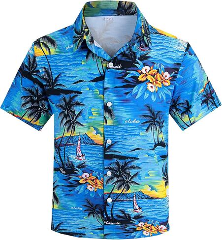 Yimoon Boys Hawaiian Shirt Floral Tropical Beach Button أسفل قمصان القميص الصيف Aloha قميص 6-13T in Kuwait