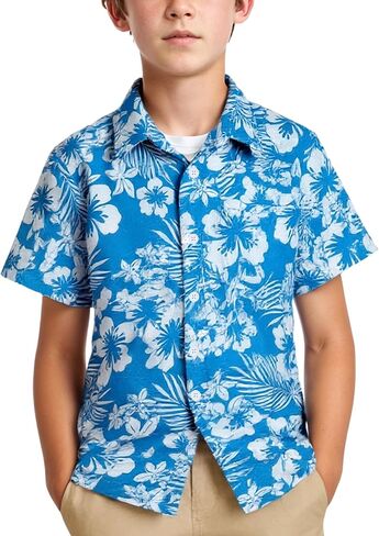 Yimoon Boys Hawaiian Shirt Floral Tropical Beach Button أسفل قمصان القميص الصيف Aloha قميص 6-13T in Kuwait